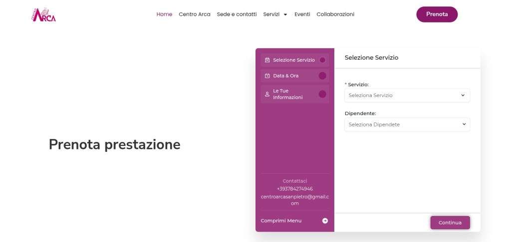 Prenotazione online delle prestazioni sul sito di Centro Arca