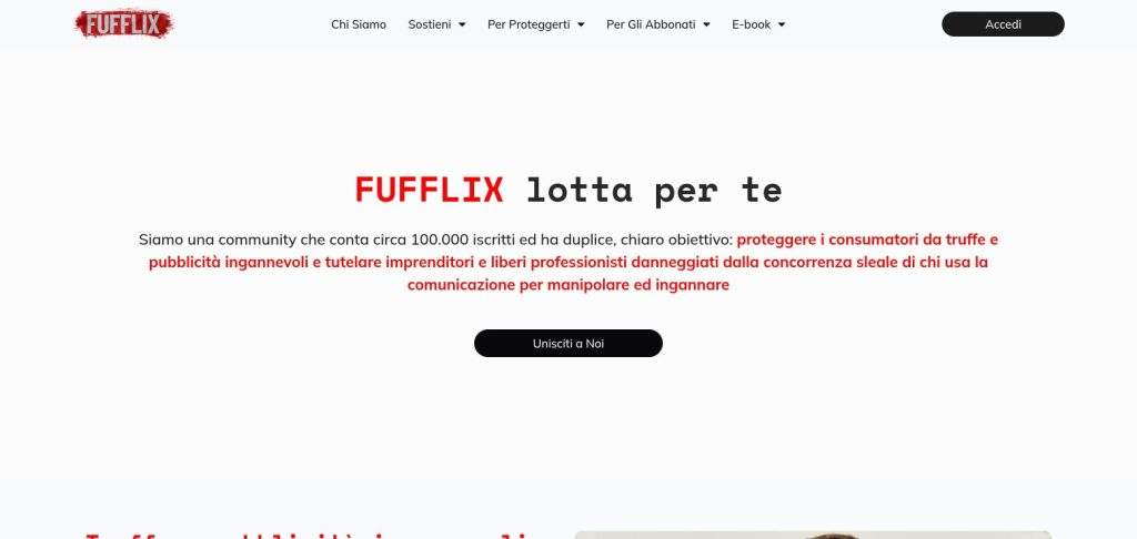 Home page del sito Fufflix