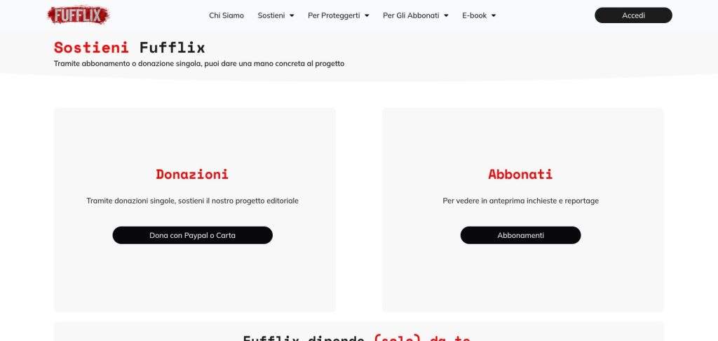 Pagina Sostieni Fufflix con donazioni e abbonamenti