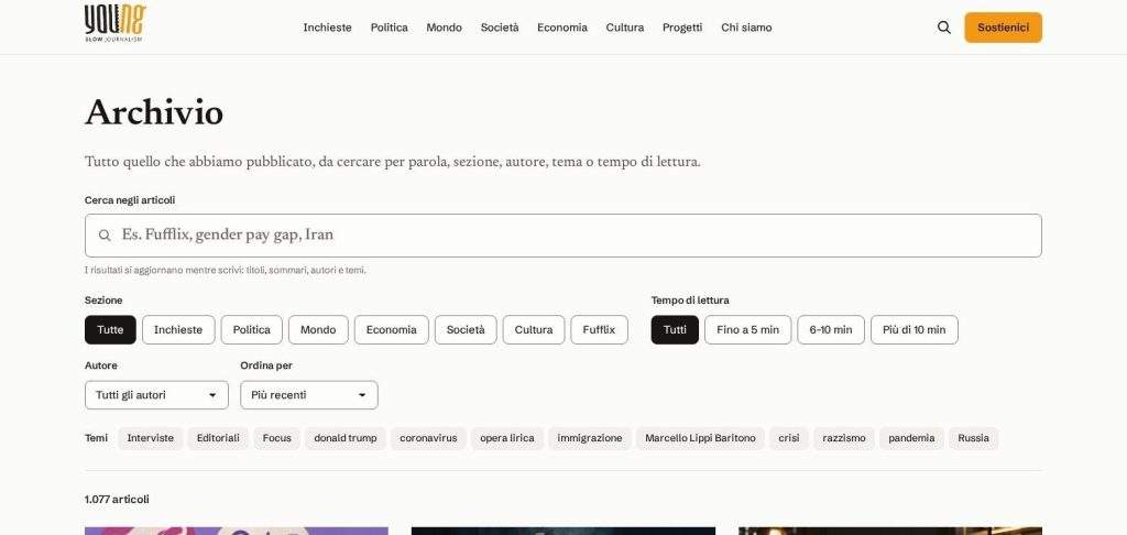 Archivio degli articoli con ricerca e filtri per sezione