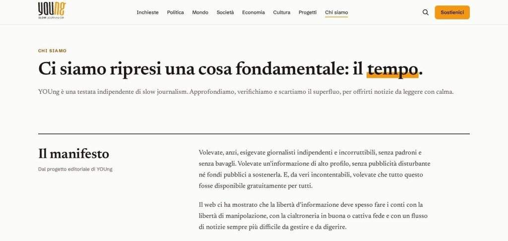 Pagina Chi siamo con il manifesto di YOUng